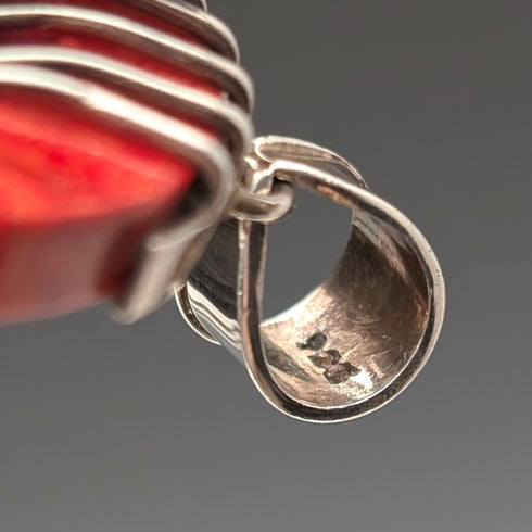 復古紅珊瑚和純銀吊墜,搭配純銀項鍊